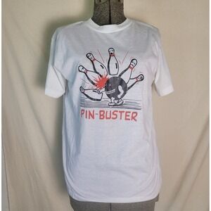 Vintage 80s 90s Bowling Pin Buster Graphic Single‎ Stitch Tee Shirt Funny L